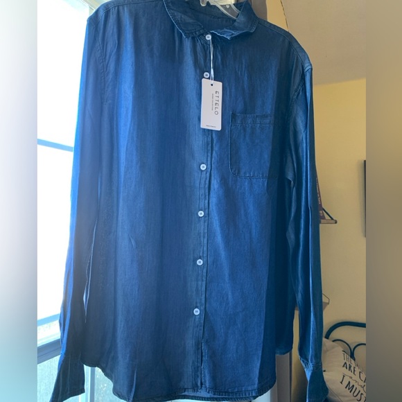 Ettelo Denim Collection Chambray Button-Down Shirt XL NWT - Picture 2 of 6